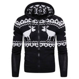 Men's Zipper Hooded Fawn Christmas Sweater-Black-4