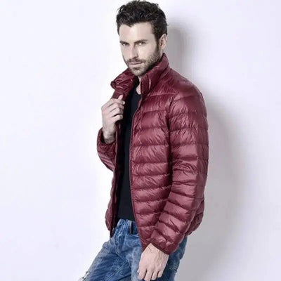 Men's light down jacket men's stand collar winter jacket XL-Wine redA-5