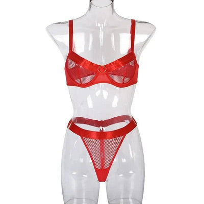 Stitching Ladies Lingerie Set-Red-3