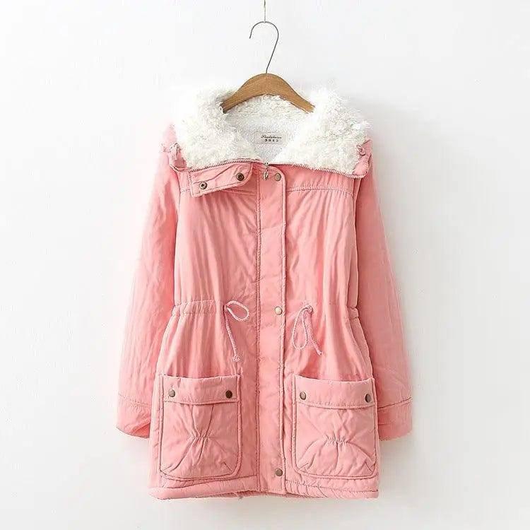 Mid-length Slim-fit Peach Skin Coat-Pink-3