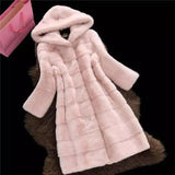 Cream Hooded Mink Faux Fur Coat-Pink-2