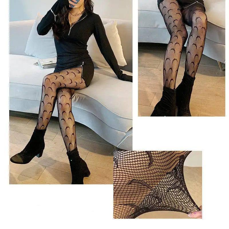 Moon Sexy Fishnet Stockings Women Black Silk Rompers-5