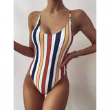 Multicolor Striped One-piece Swimsuit Women European And-Multicolorstripes2-5