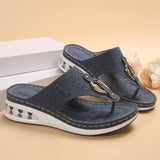 New Air Cushion Thong Sandals Summer Flip Flops Hollow Metal-Dark Blue-8