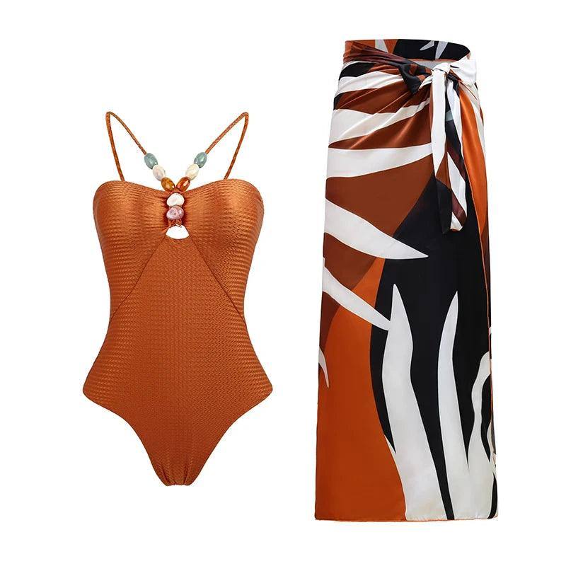 New Sexy Push Up One Piece Swimwear Women Retro Print-set 6-1