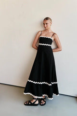 New Suspender Long Dress Summer Fashion Solid Color Wave-Black-5