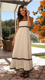 New Suspender Long Dress Summer Fashion Solid Color Wave-Apricot-7