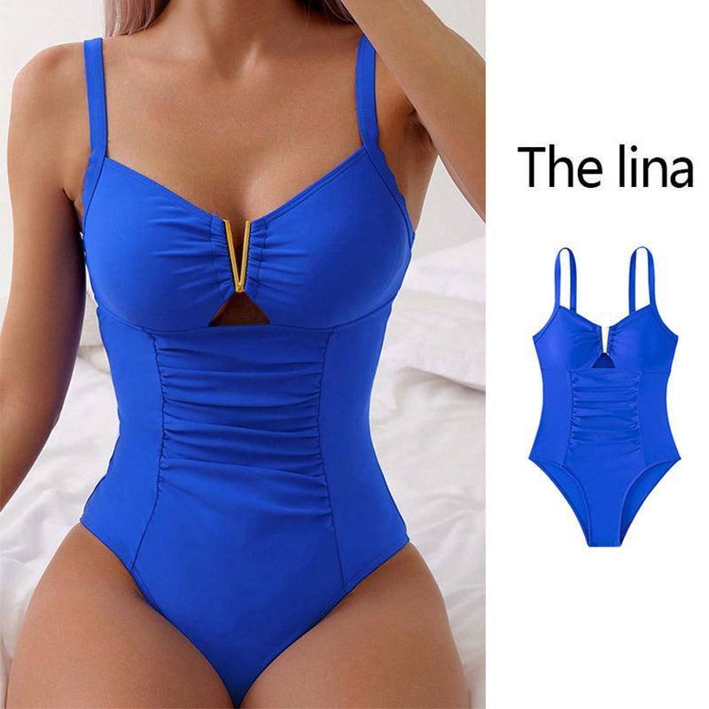 New V-neck Hollow One-piece Bikini Beach Fashion Pleated-1