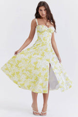 Elegant Purple Floral Corset Dress-White and yellow flower style-7