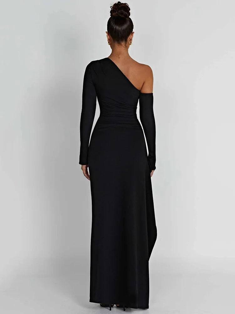 Oblique Shoulder High Split Maxi Dress - Sexy Backless Party-3