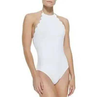 One-Piece Swimsuit Solid Color Multicolor European Beauty-White-1