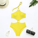 One Piece Swimsuit Women European And American-Yellow-4