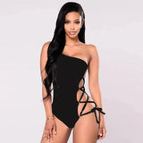 One-shoulder bikini swimsuit with hoop cross strap-Black-5