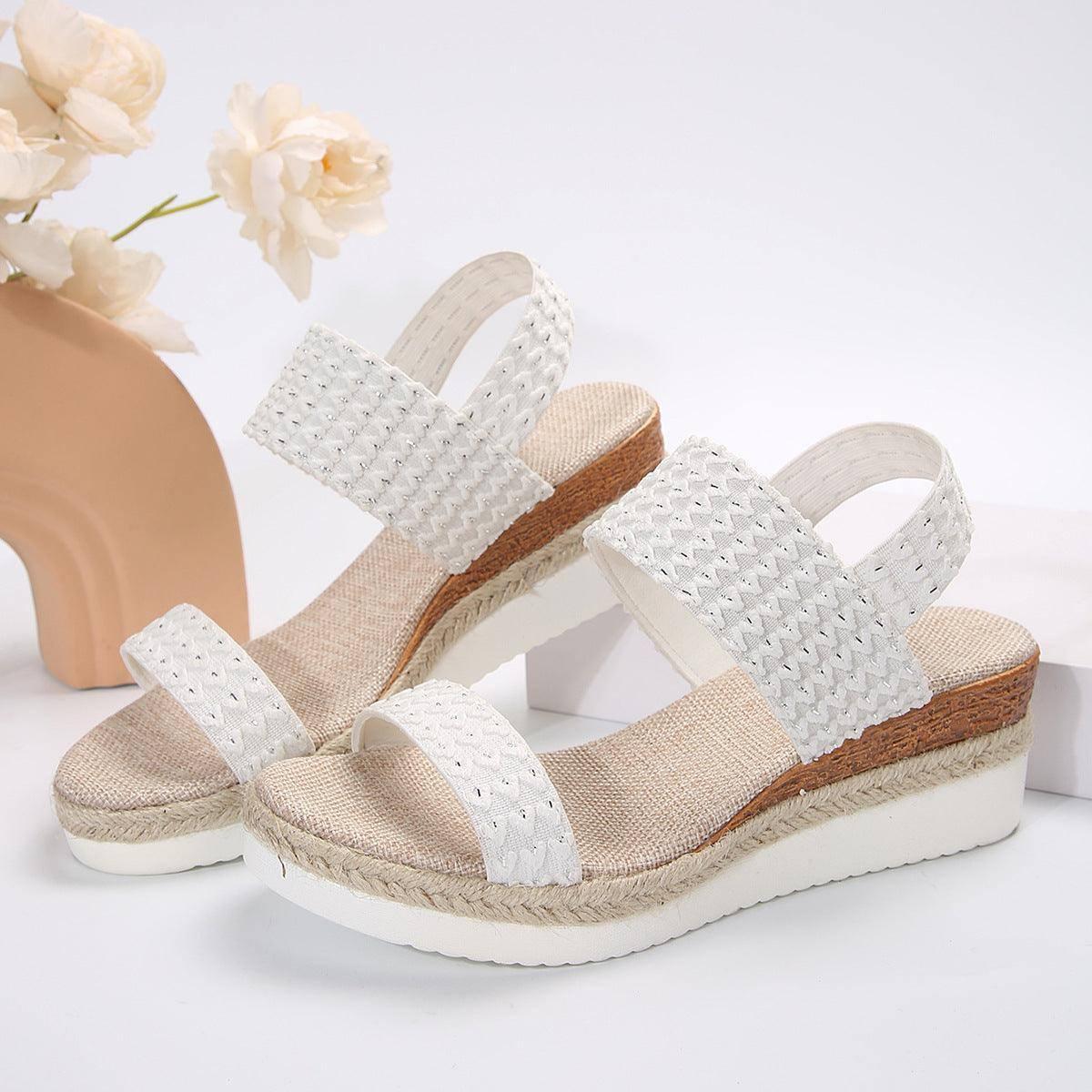 Peep-Toe Wedge Sandals-White-7