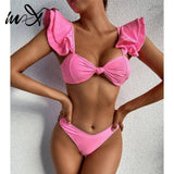 Personality Solid Color Ruffle Swimsuit Female Sexy Bikini-1