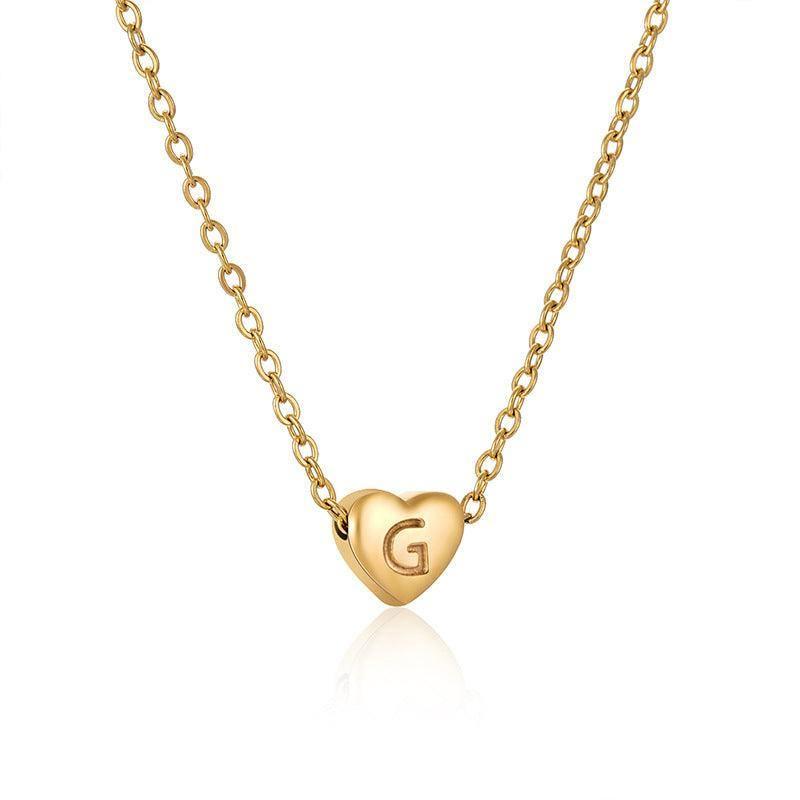 Personalized Gold Heart Initial Necklaces-G-16