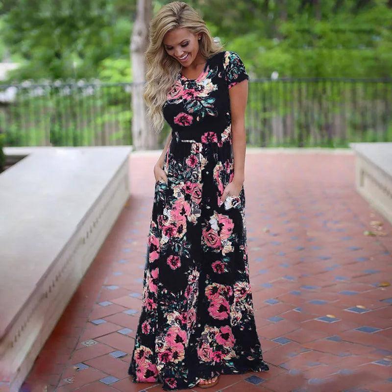 Floral Long Sleeve Maxi Dress-Black-4