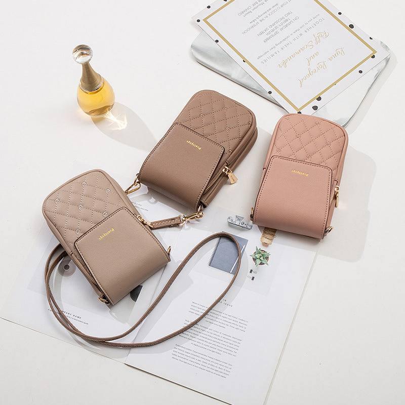 Plaid Sewing Design Mobile Phone Bags For Women Simple Buckle Multifunctional Crossbody Shoulder Bag-5