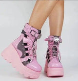 Platform Gothic Mid-calf Boots For Women Boots-Pink-1