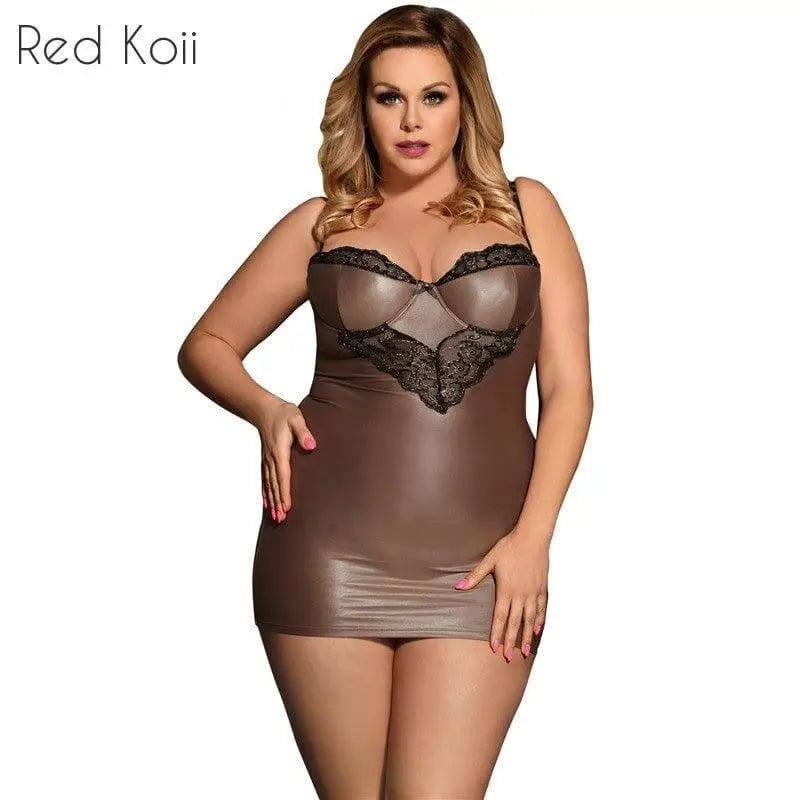 Plus Size Faux Leather Sexy Lingerie Nightdress-M-1