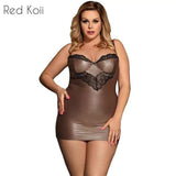 Plus Size Faux Leather Lingerie Nightdress-2