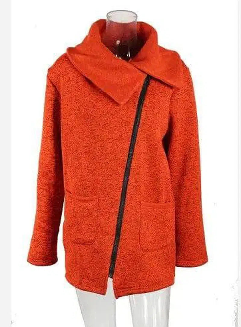 Plus Velvet Sweater Female Wool Sweater Coat-Orange-2