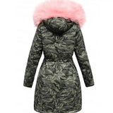 Plush Thick Coat Loose Big Fur Collar Mid-length Camouflage-3