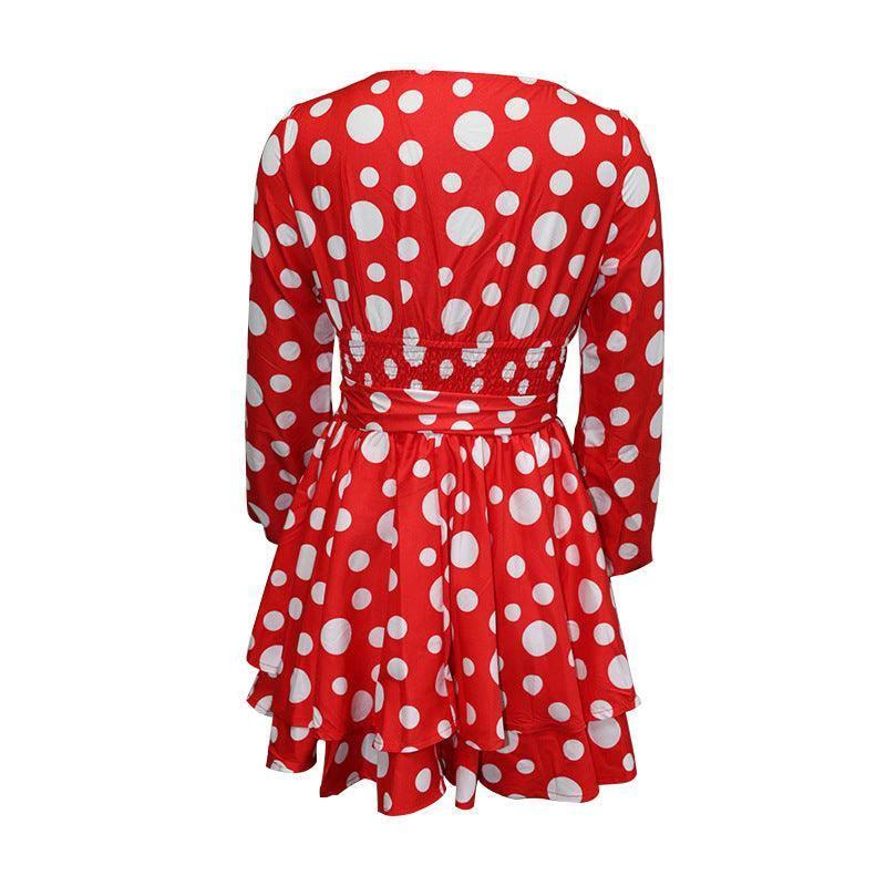 Popular New Waist V-Neck Polka Dot Polka Dot Mini Dress-4