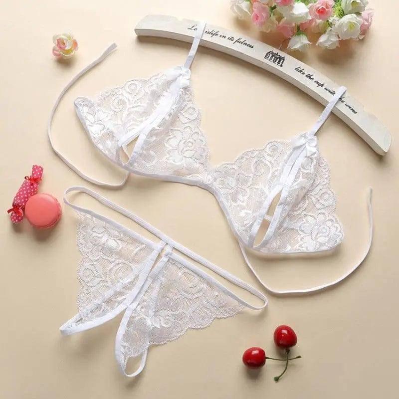 Porn Women Lace Tulle Lingerie Set-White-6