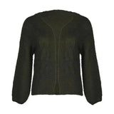 Pure Color Jacquard Blouse Jacket Casual Loose Cardigan-OliveGreen-3