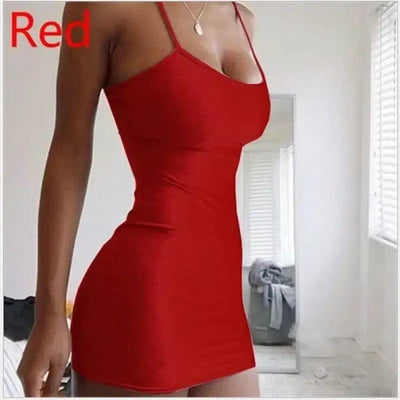 Pure Color Simple Hanging Neck Tight-fitting Hip Skirt-Red-2