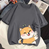 Cute Cartoon Dog Graphic Tee for Casual Wear-Grey-8