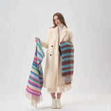 Rainbow Color-blocking Striped Soft Scarf-2