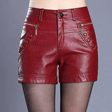 Retro high waist slim slim straight casual pu leather shorts-BH1907red-10