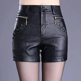 Retro high waist slim slim straight casual pu leather shorts-BH1907black-7