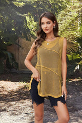 Round Neck Hollow Vest Women's Knitwear-Yellow-11