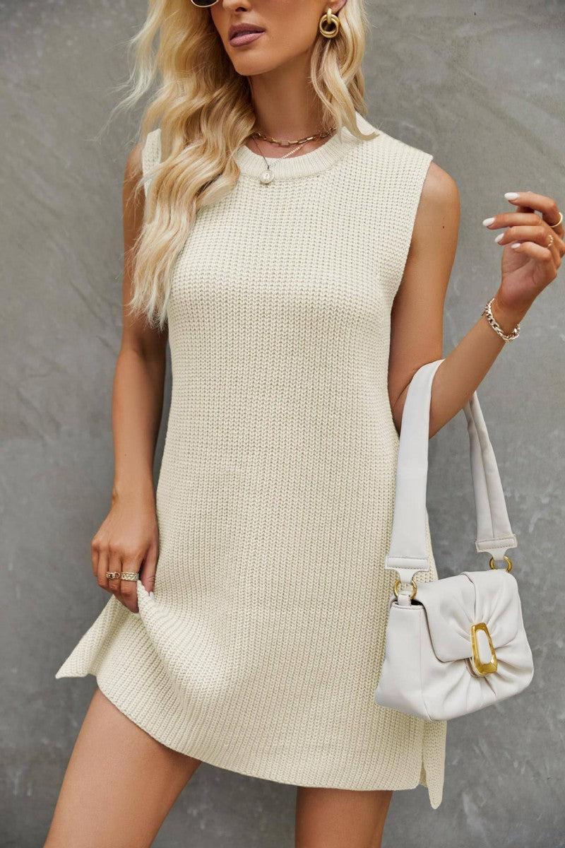 Round Neck Sleeveless Dress Summer Fashion Commuting Solid-Apricot-10