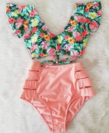 Ruffled Bikini Split Swimsuit European And American-Pink-10