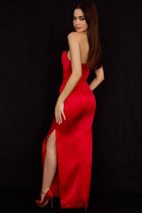 Satin Tube Top Split Knee-length Dress-5