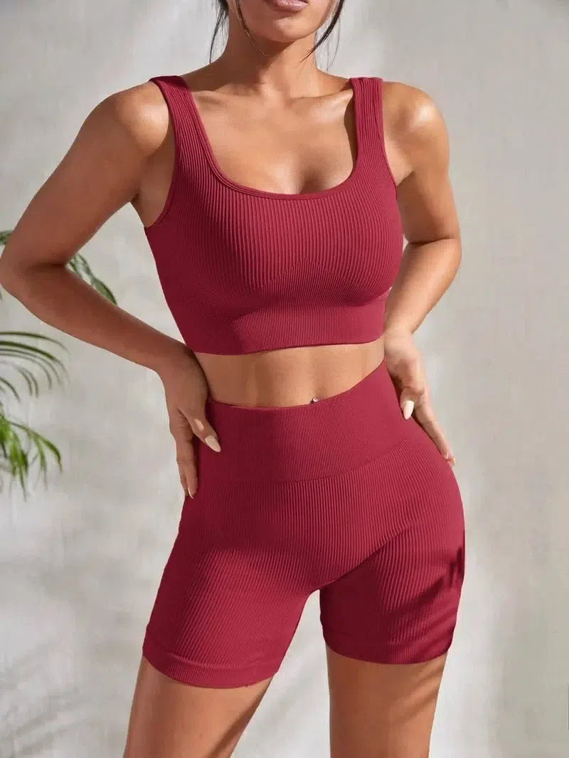 Seamless Ribbed Yoga Sets Workout Sets for Women 2 Pieces-S-3