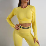 Seamless Yoga Pants Sports Gym Fitness Leggings Or Long Sleeve Tops Outfits Butt Lifting Slim Workout Sportswear Clothing-Yellow-8