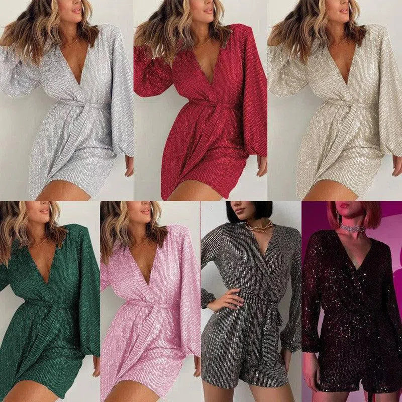 Sequined Long Sleeve Dress Women-3