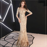 fishtail dress in sequined evening dress-Gold-3