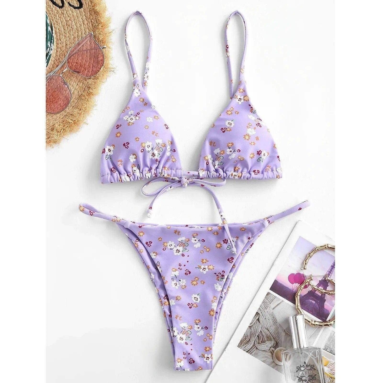 Sexy Halter Tie Dye Bikini Set-Purple-1