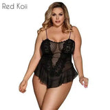 Lingerie Plus Size Lenceria Sleepwear-Black-2