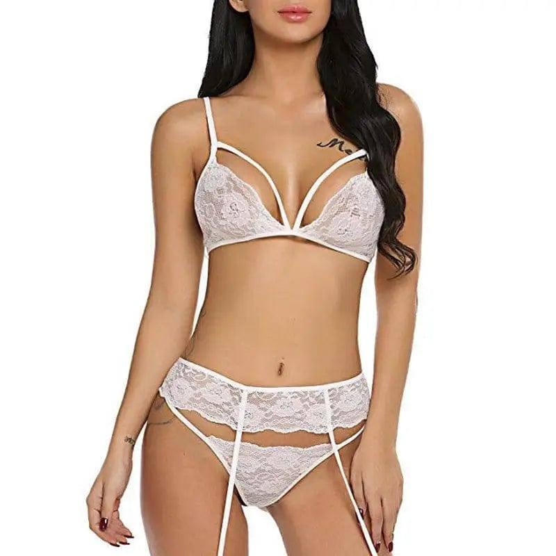 Lingerie Set With Garter Bra And Panties-White-4