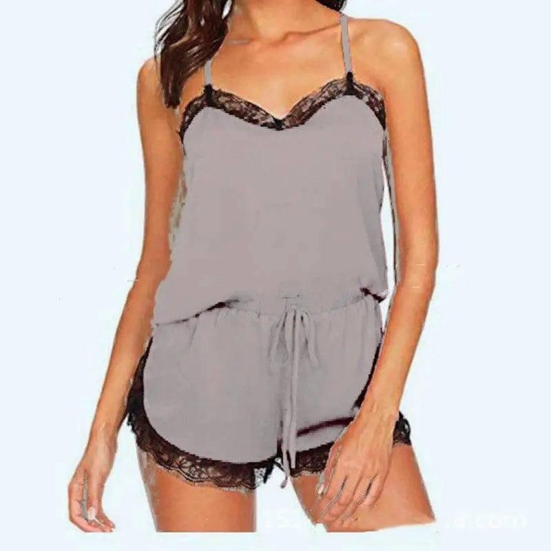 Sexy Lingerie Summer Home Pajamas-Grey-3