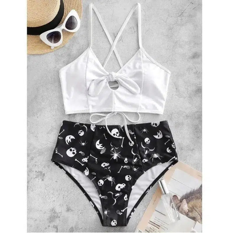 One-Piece Bikini Swimsuit-Blackwhite-1