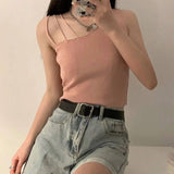 slanted shoulders crop tops-Pink-6