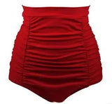 Solid High Waist Bikini Bottom Women Swimwear-Red-3